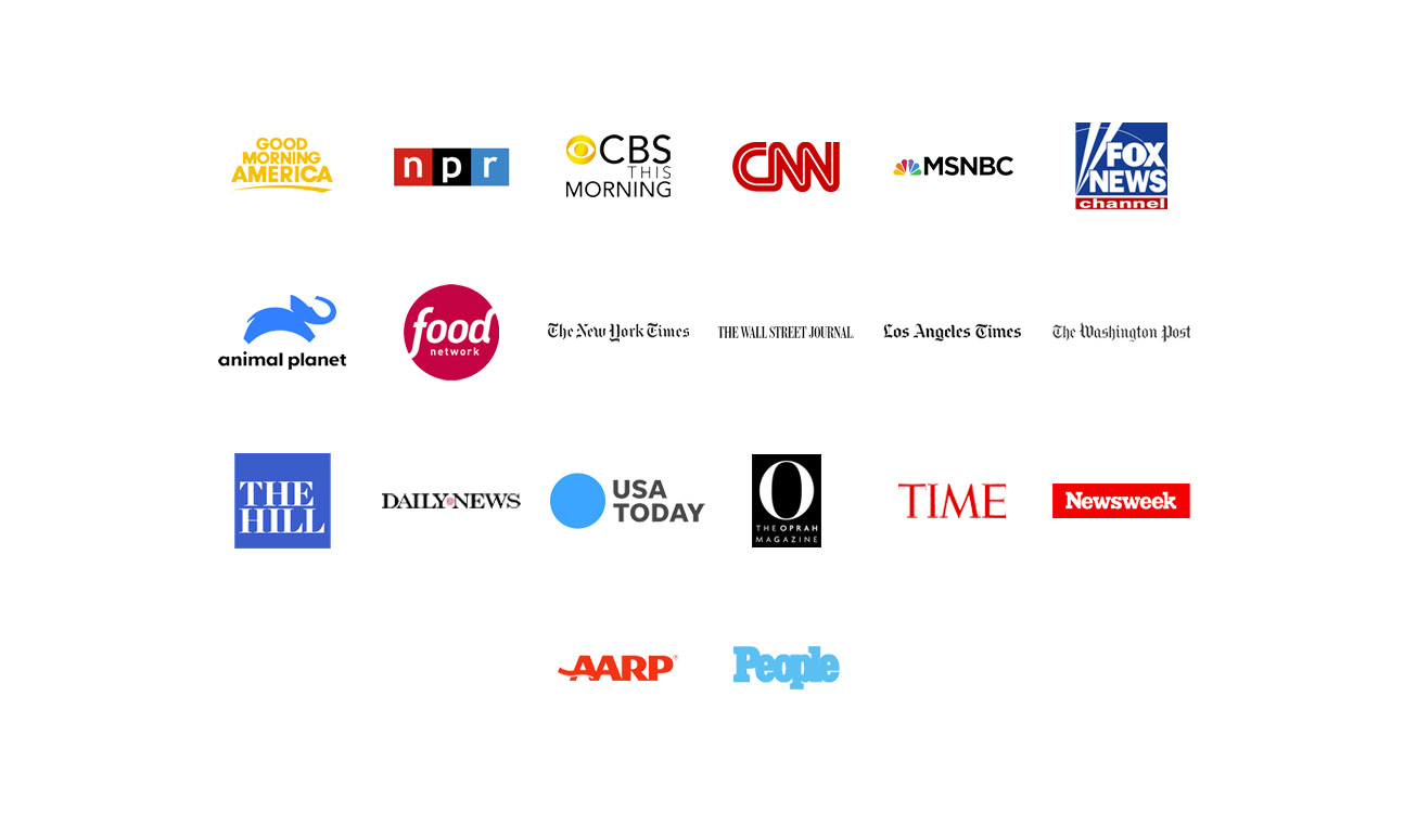 Vertical explainer photo 2 - Logos representing media outlets that feature Farm Sanctuary's work