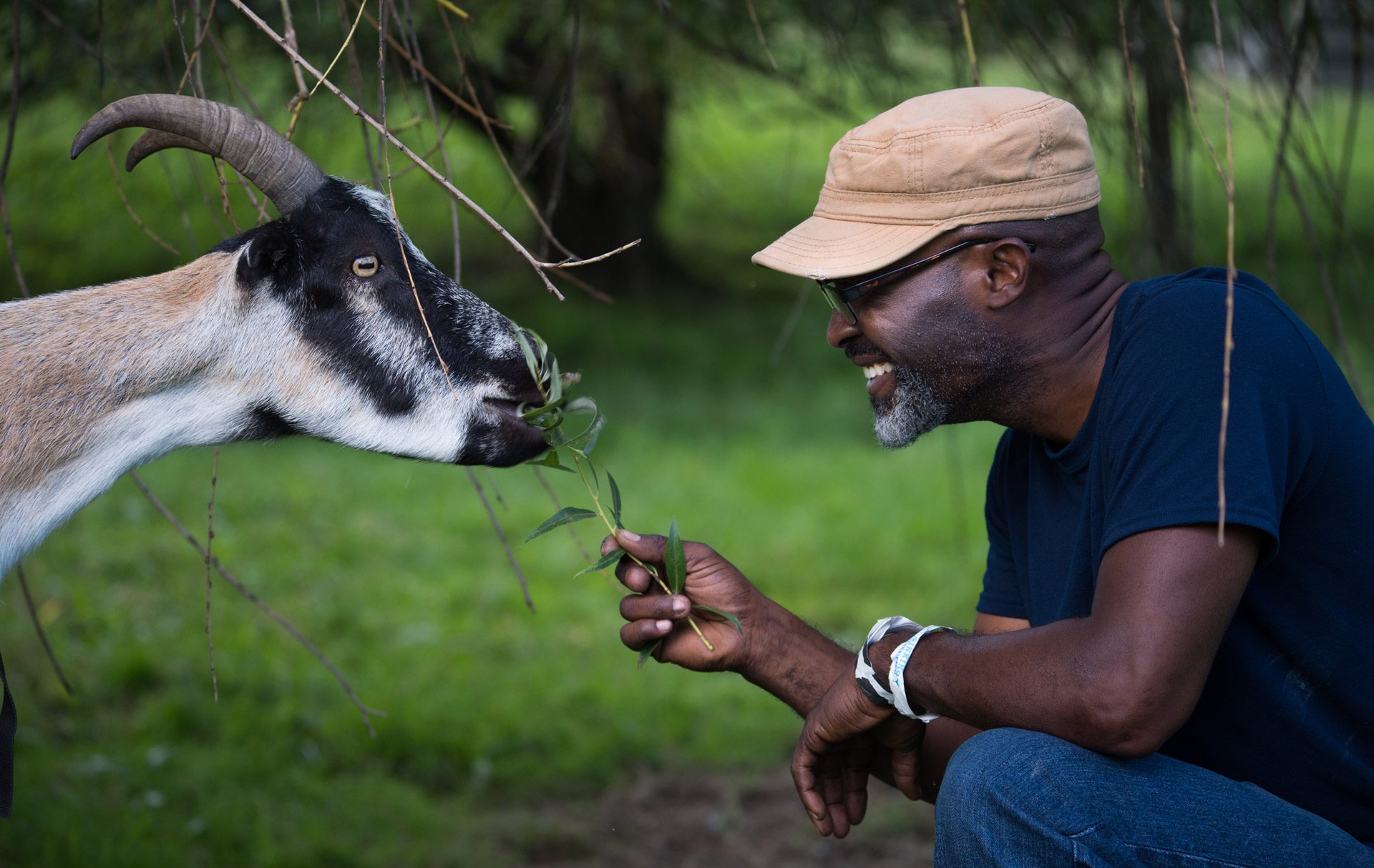 Benedict goat and guest at Farm Sanctuary. Photo: Jo-Anne McArthur