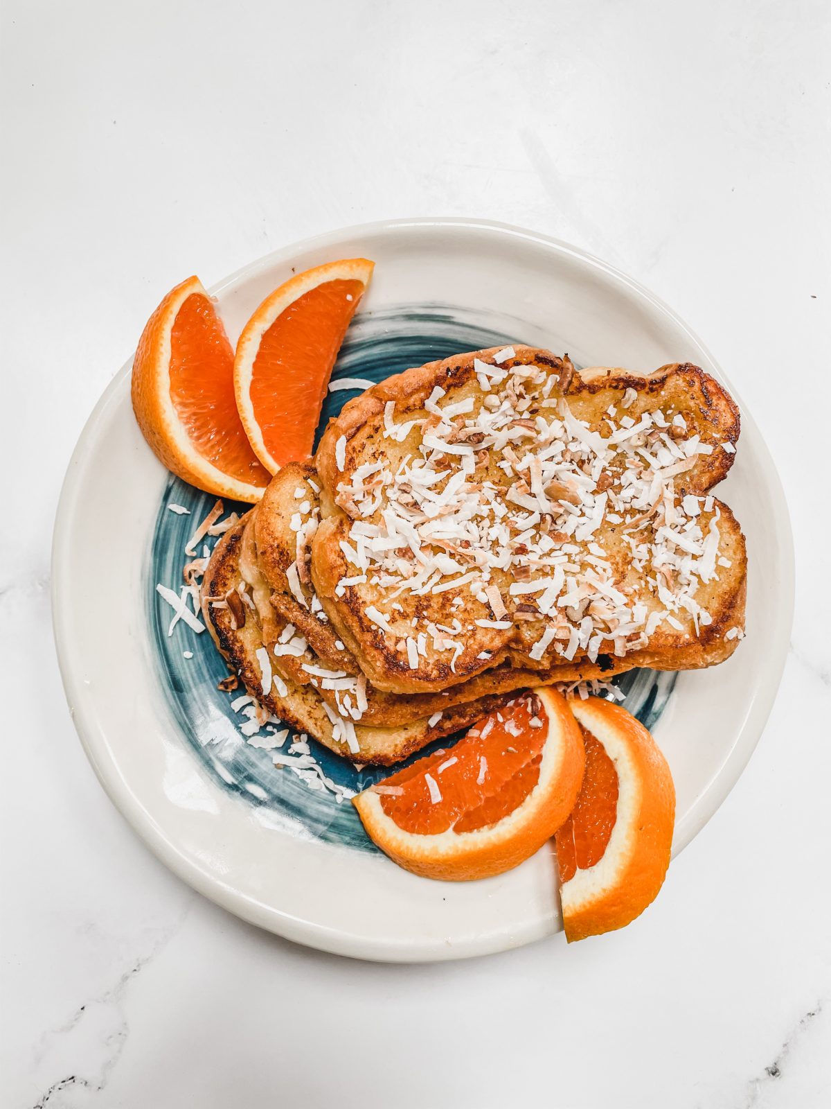 French toast with coconut and oranges