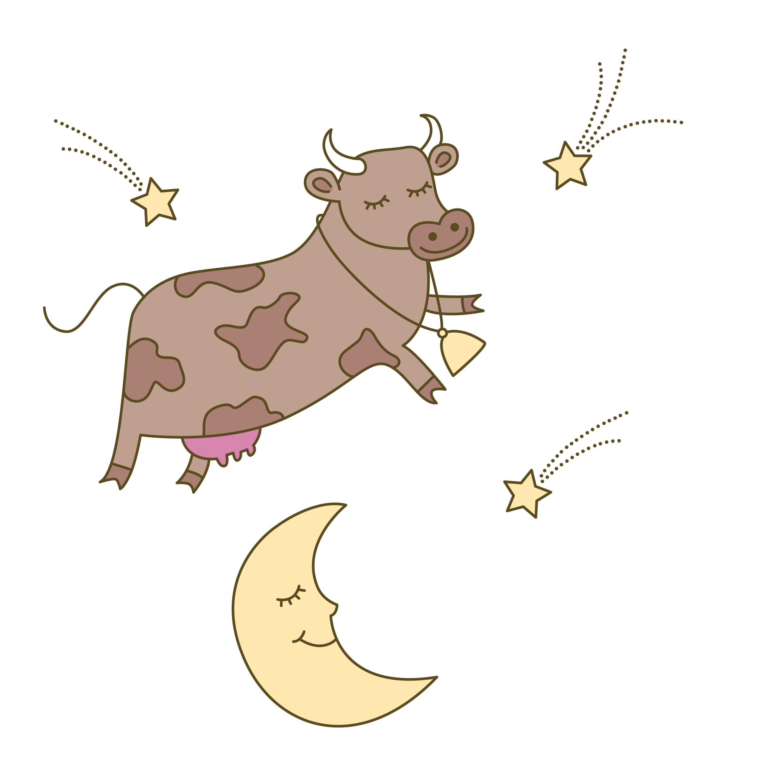 The cow jumped over the moon illustration.